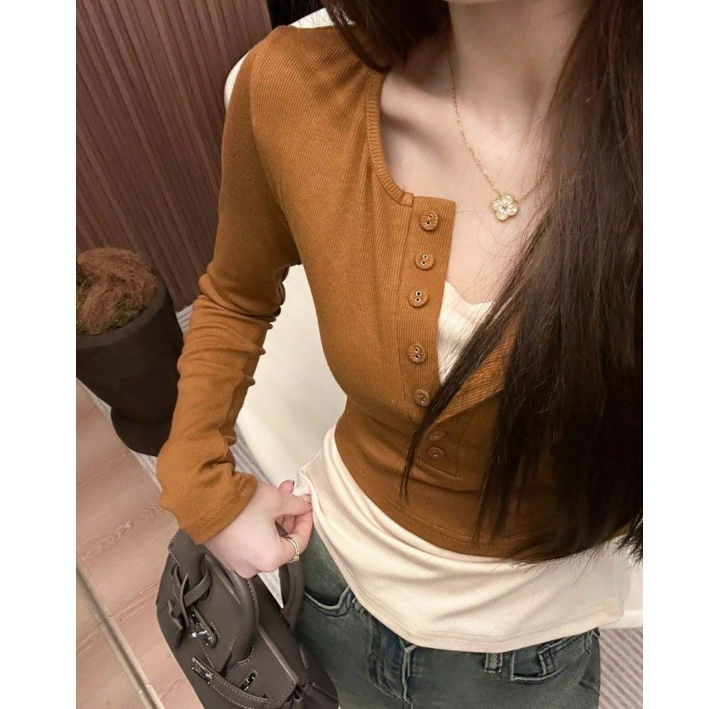 Áo Thun Dài Tay Giả Hai Lớp Phong Cách Trẻ Trung Dành Cho Nữ