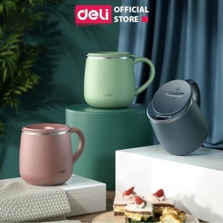 Cốc Giữ Nhiệt DELI 380ML - Ly Cà Phê Văn Phòng, Thiết Kế Nắp Trượt Tiện Lợi, Có Tay Cầm Inox An Toàn