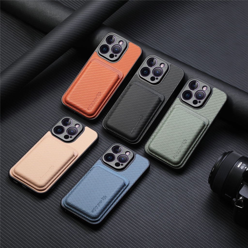Phù Hợp Ốp Điện Thoại Họa Tiết Sợi Carbon Kèm Ngăn Đựng Thẻ Cho iphone 11 pro 11 pro max pro xs xr 7 / 8 / 6 plus se Giá Đỡ