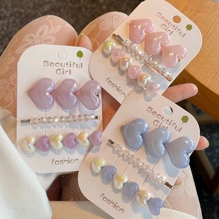 Set 3 kẹp tóc hình trái tim nhiều màu sắc lấp lánh ngọt ngào cho nữ