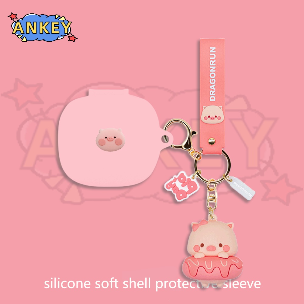 For JBL Live Pro 2 / W300 / Live Pro+ / Free2 / Wave Flex Case Cute Pig Earphone Silicone Earbuds Soft Protective Headphone Cover Headset Skin with Pendant