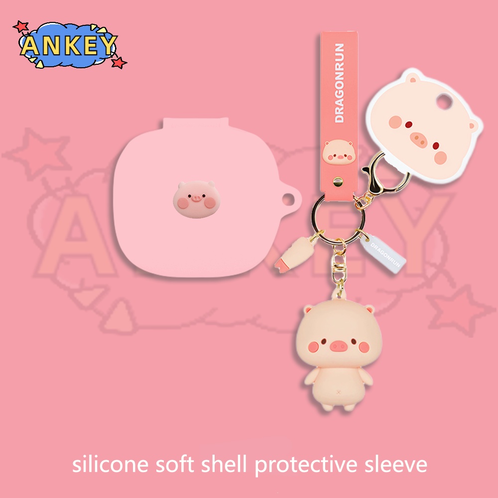 For JBL Live Pro 2 / W300 / Live Pro+ / Free2 / Wave Flex Case Cute Pig Earphone Silicone Earbuds Soft Protective Headphone Cover Headset Skin with Pendant