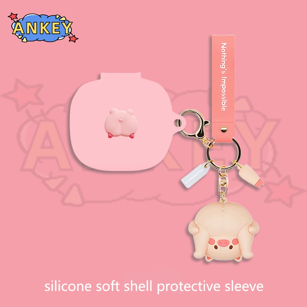 For JBL Live Pro 2 / W300 / Live Pro+ / Free2 / Wave Flex Case Cute Pig Earphone Silicone Earbuds Soft Protective Headphone Cover Headset Skin with Pendant