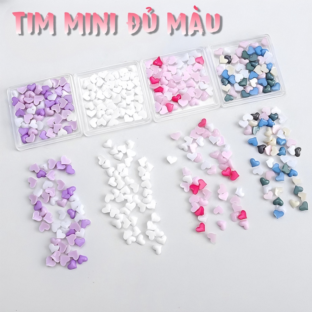 Hộp 50 Tim Mini Đủ Màu Pastel Ngọt Ngào Đính Móng Tay
