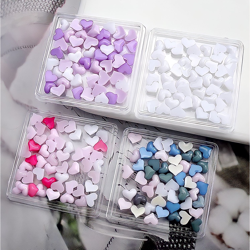 Hộp 50 Tim Mini Đủ Màu Pastel Ngọt Ngào Đính Móng Tay