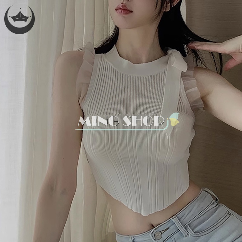 Áo Dệt Kim Sát Nách Cổ Tròn Dáng Ôm Thời Trang Mùa Hè Cho Nữ
