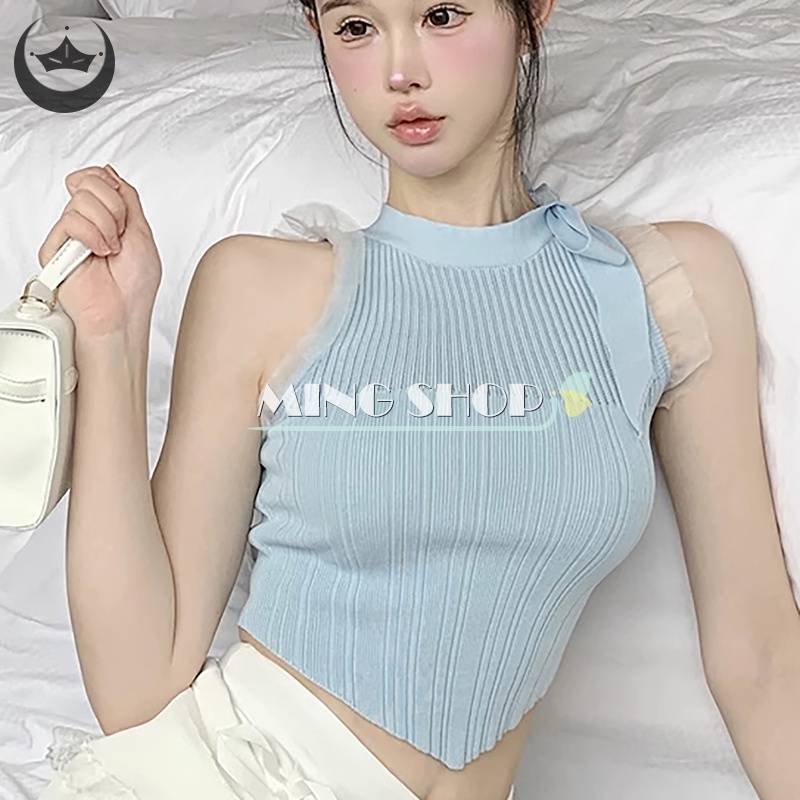 Áo Dệt Kim Sát Nách Cổ Tròn Dáng Ôm Thời Trang Mùa Hè Cho Nữ