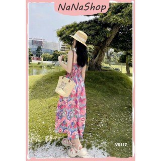 [New Sales 2024] Đầm Nữ Hai Dây Nhún Eo Cách Điệu Phối Lụa Hoa In 3D Dáng Xòe 2 Màu Phong Cách Hàn Quốc