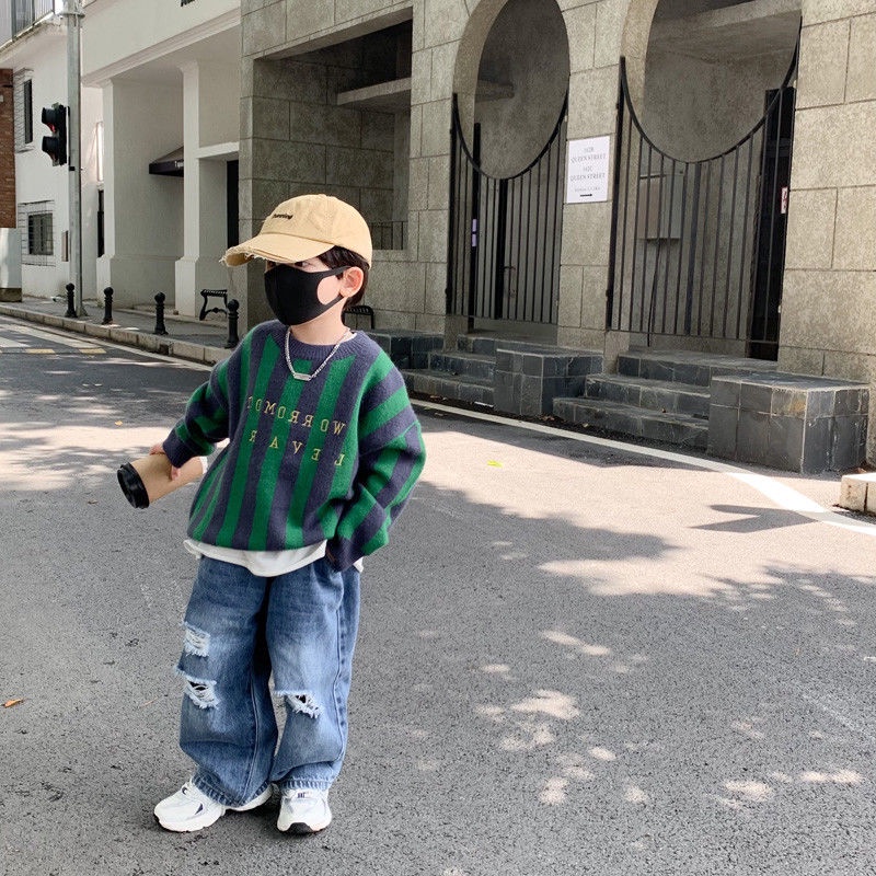 Áo sweater Dệt Kim Họa Tiết Kẻ Sọc Thời Trang Thu Đông 2023 Mới Cho Bé Trai
