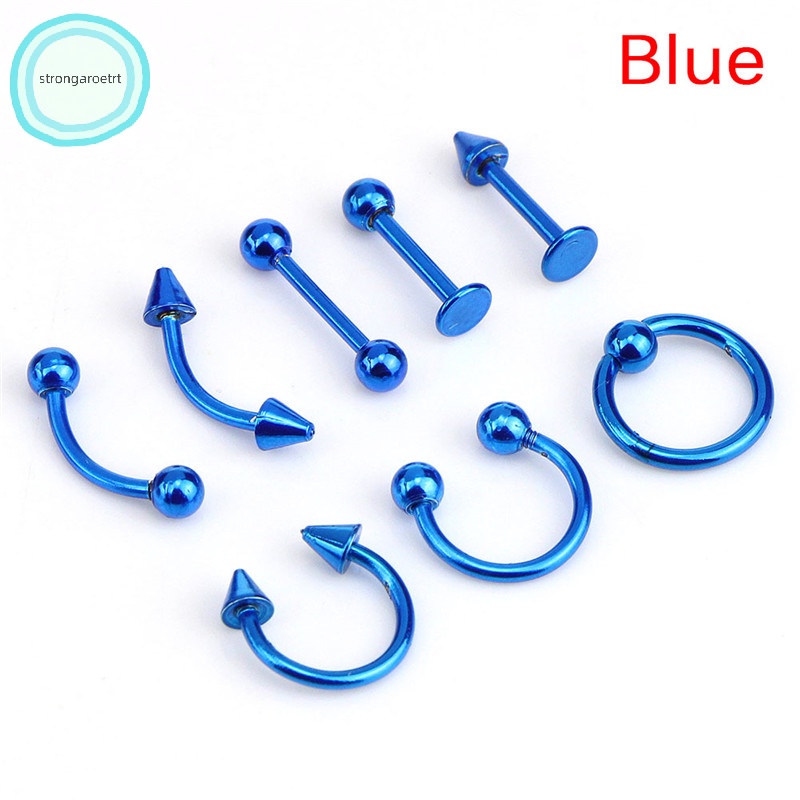 Set 8 Khuyên Mũi / Môi / Tai / Mũi Bằng Thép Không Gỉ 16g
