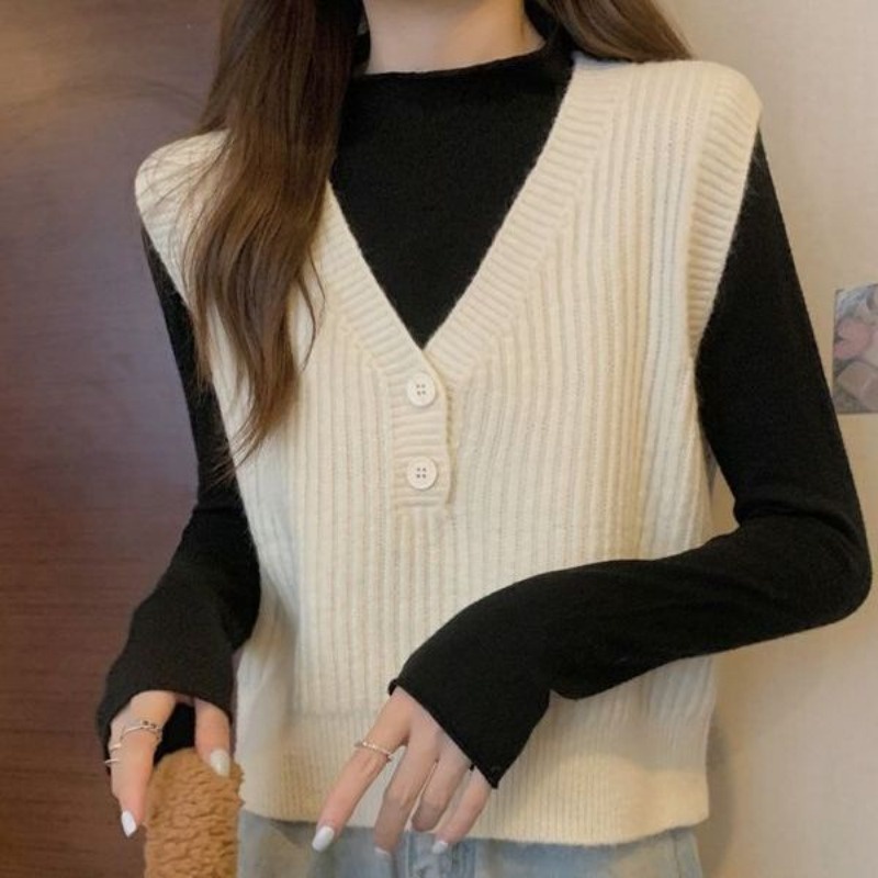 Áo len nữ áo gile nữ Dệt Kim Không Tay Thời Trang Cho Nữ Áo Khoác Ghi Lê Nhỏ Phong Cách Phương Tây Thời Trang Thu Đông 2023 Mới