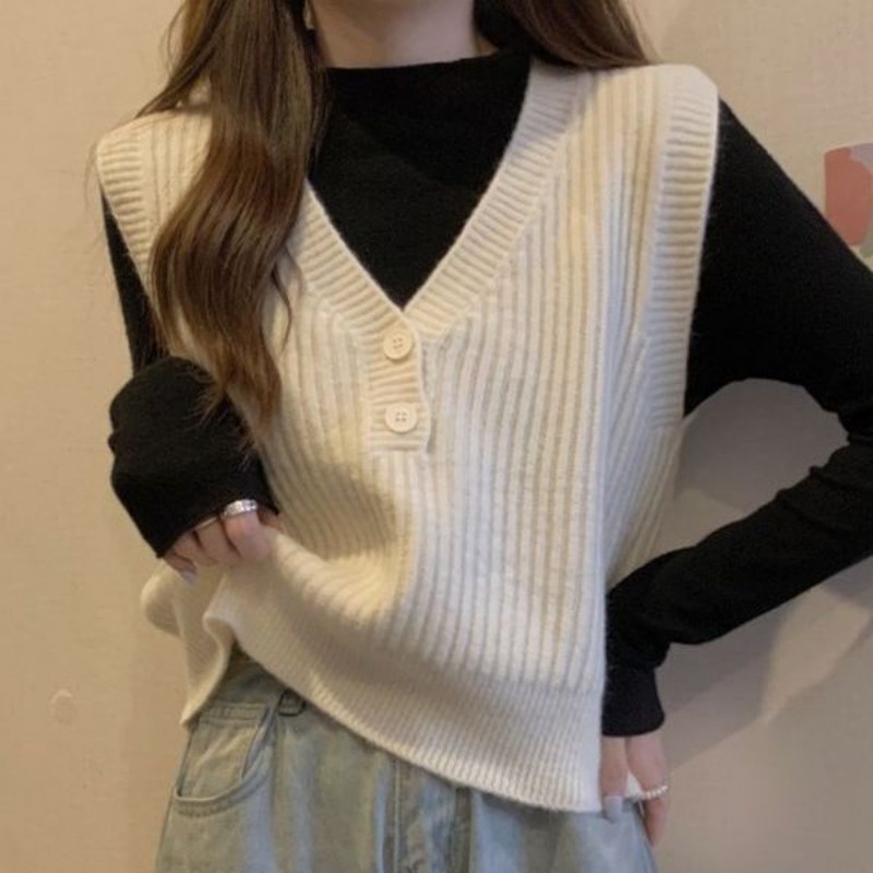 Áo len nữ áo gile nữ Dệt Kim Không Tay Thời Trang Cho Nữ Áo Khoác Ghi Lê Nhỏ Phong Cách Phương Tây Thời Trang Thu Đông 2023 Mới