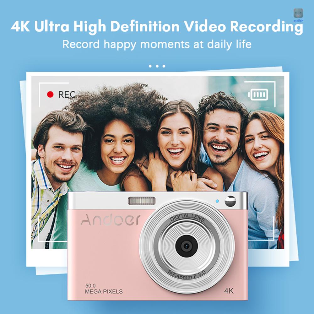 Andoer Máy Quay Kỹ Thuật Số 4k 50mp 2.88inch ips Tự Động Lấy Nét Màn Hình 16x zoom Kèm 2 Pin
