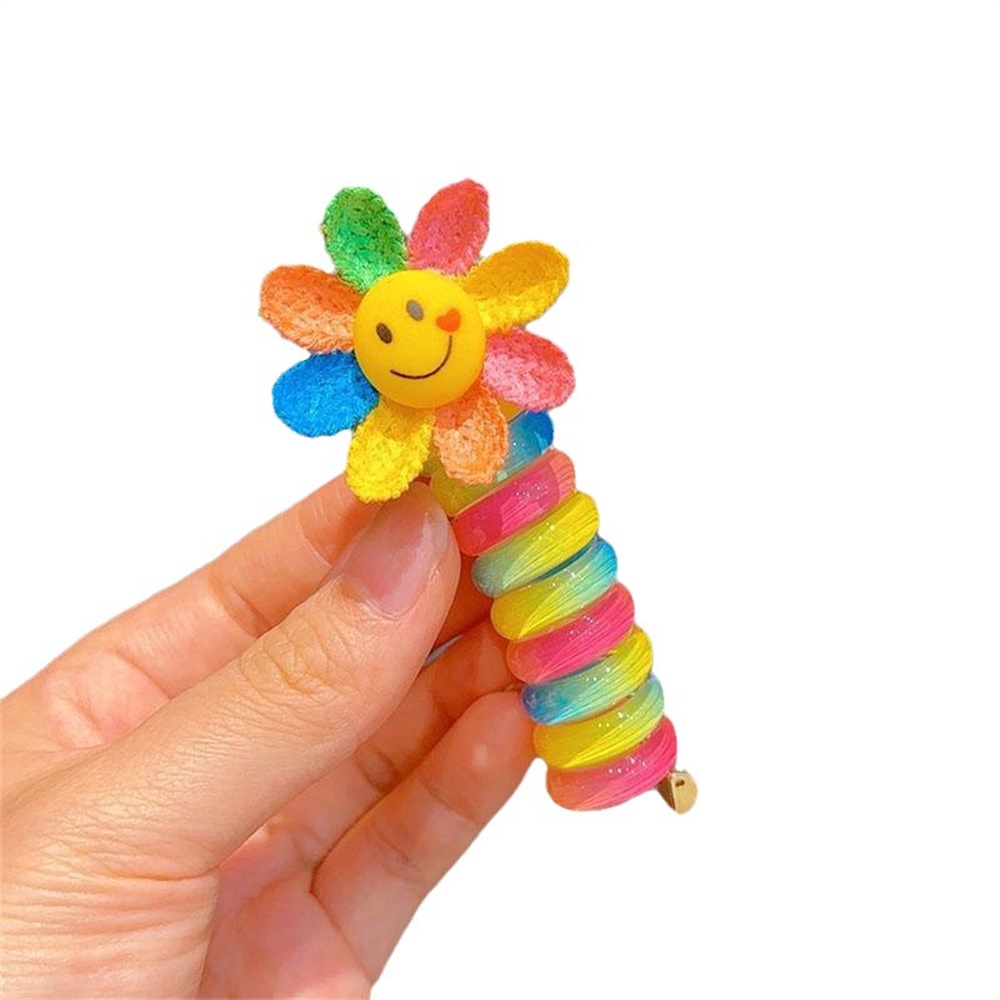 Set 2 Băng Đô Cài Tóc Đuôi Ngựa Cao Hình Hoa Hướng Dương Mặt Cười Màu Kẹo Dễ Thương Cho Nữ