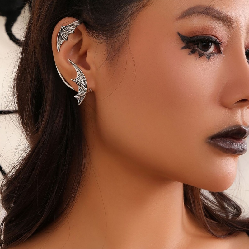 San * Khuyên Kẹp Vành Tai Cánh Dơi Bằng Kim Loại Không Xỏ Lỗ Phong Cách gothic punk Cho Nữ