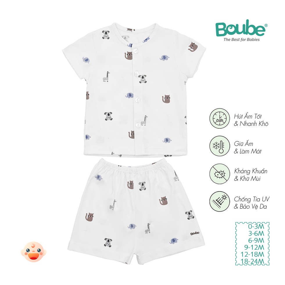 Bộ cộc tay cài thẳng họa tiết dễ thương cho bé sơ sinh và trẻ nhỏ Boube, vải Cotton organic thoáng mát - Size 0-24M