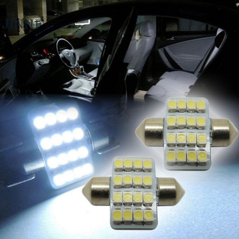 Set 2 Đèn led 31mm 3528 16 Bóng smd Ánh Sáng Trắng Dành Cho Ô Tô