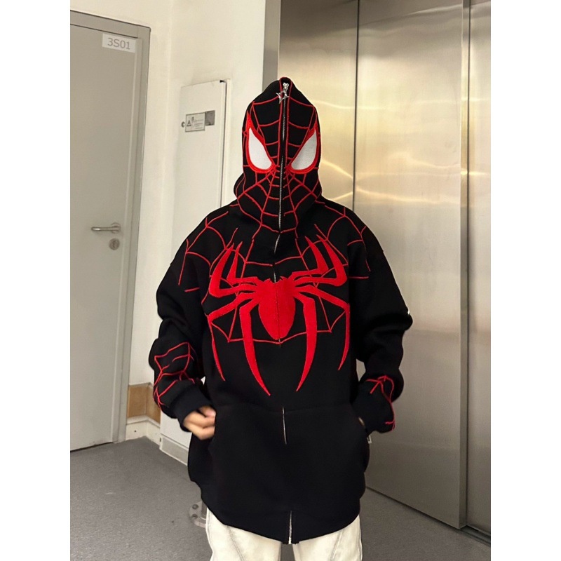 Howe. Spider-Man Dây kéo mở áo hoodie Cặp đôi mùa thu nam và nữ áo khoác oversize