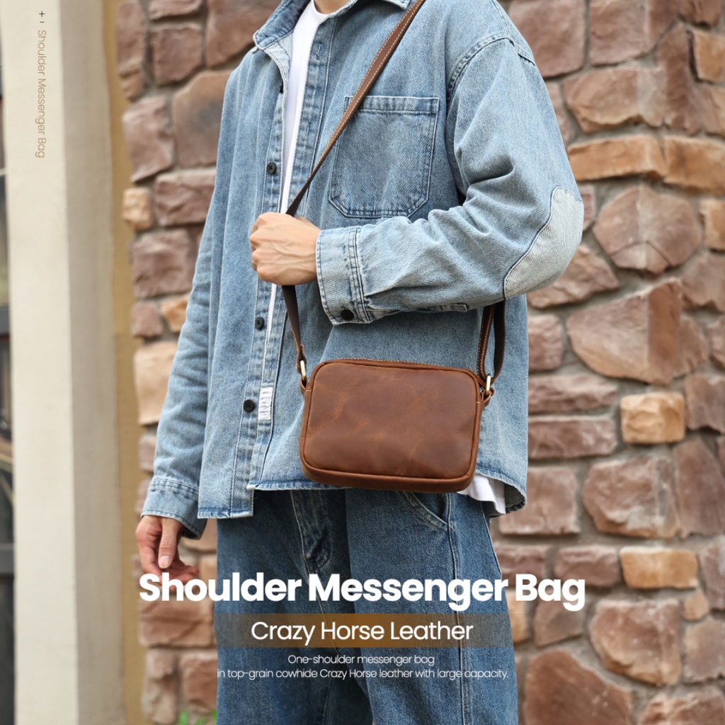 Túi Đeo Chéo mini Bằng Da Thật Để Điện Thoại Dành Cho Nam