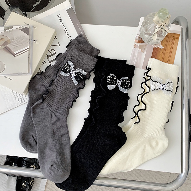 Vớ Ống Lửng Phối Nơ Ren Dễ Thương Thời Trang Xuân Thu Phong Cách Nhật Bản Cho Nữ