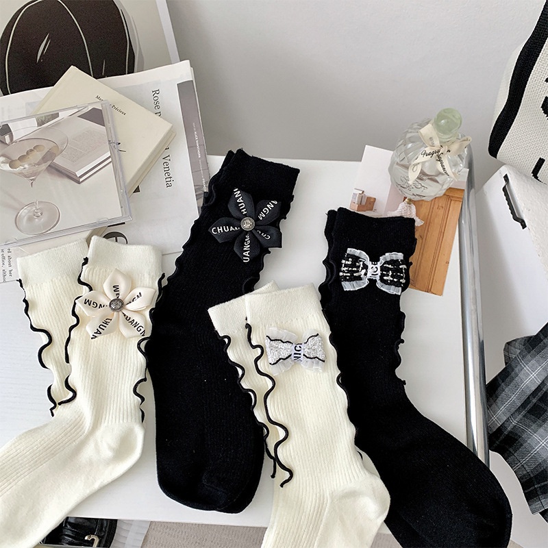 Vớ Ống Lửng Phối Nơ Ren Dễ Thương Thời Trang Xuân Thu Phong Cách Nhật Bản Cho Nữ