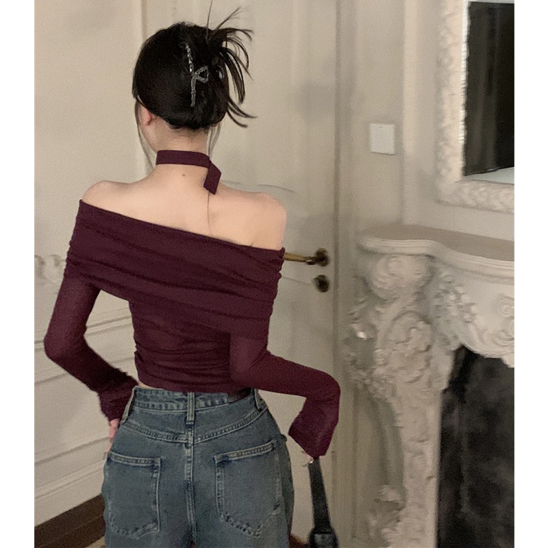 Áo Thun Tay Dài Hở Vai Quyến Rũ Cho Nữ
