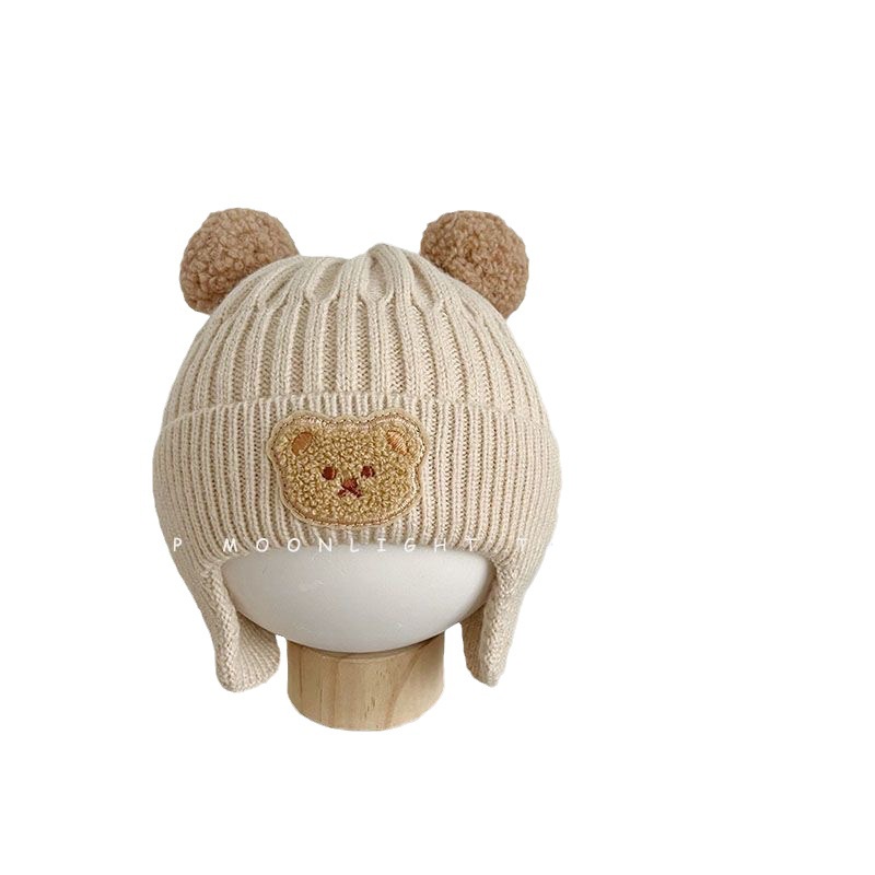 Mũ Len Dệt Kim Dày Dặn Giữ Ấm Tai Gấu Dễ Thương Cho Bé
