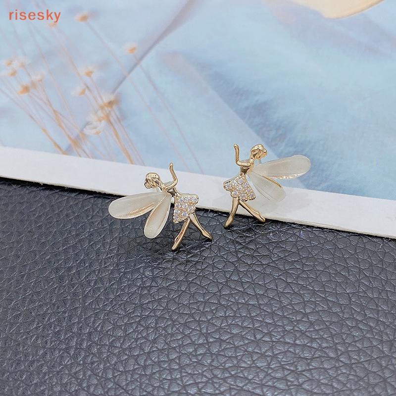 Bông Tai Hình Cánh Tiên Đính Đá zircon Dễ Thương Thời Trang Cho Nữ