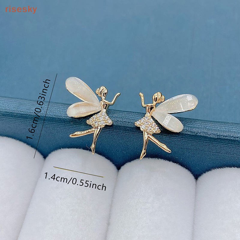 Bông Tai Hình Cánh Tiên Đính Đá zircon Dễ Thương Thời Trang Cho Nữ