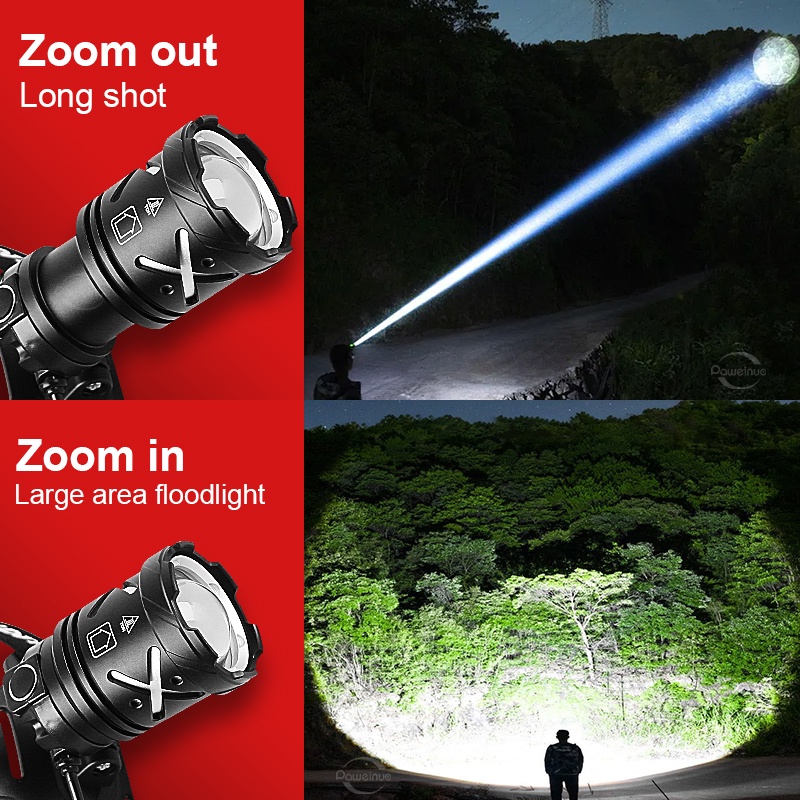 Đèn Pin Đội Đầu laser Ánh Sáng Trắng Siêu Sáng Sạc usb Công Suất Cao Có Thể Phóng To