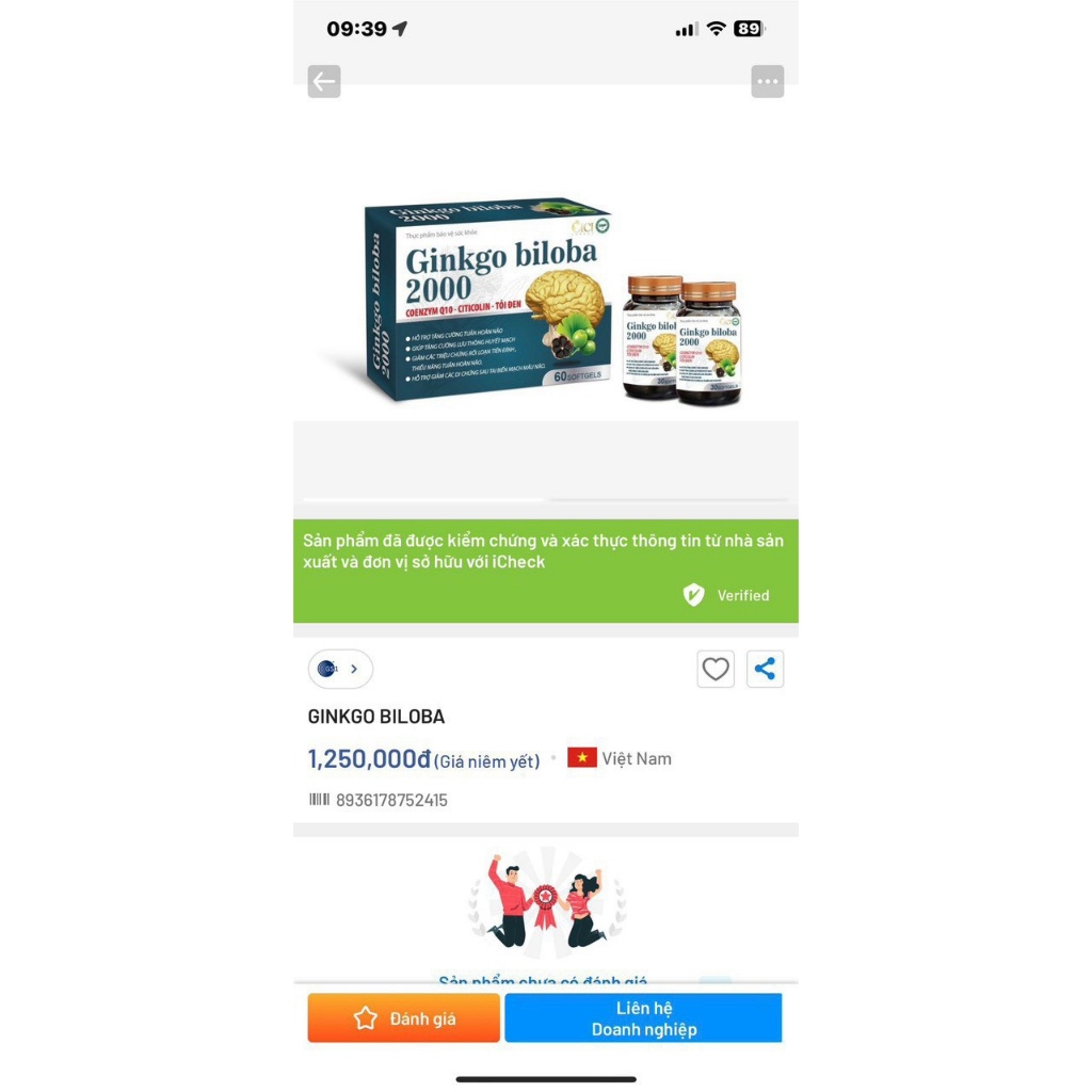 Viên Uống hoạt huyết dưỡng não, bổ não, tuần hoàn não, thông mach, tăng cường trí nhớ Ginkgo Biloba 2000 hộp 60 Viên