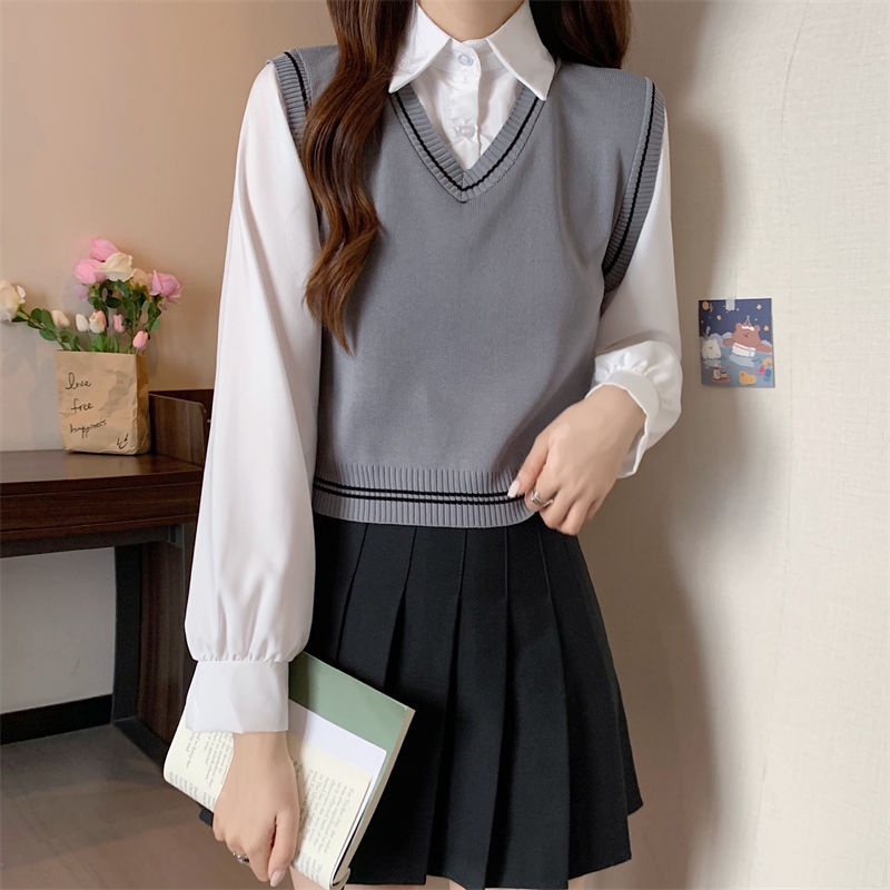 Áo Sơ Mi Tay Dài Giả Hai Lớp Thời Trang Mùa Thu Cho Nữ