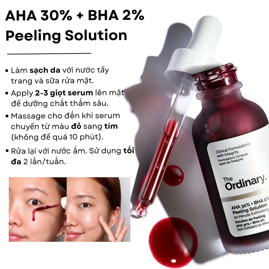 Peel Da The Ordinary, Serum AHA 30% + BHA 2%, Tẩy Tế Bào Da Chết Mặt, Tinh Chất Dưỡng Ngừa Mụn Mờ Thâm Đều Màu Da 30ml