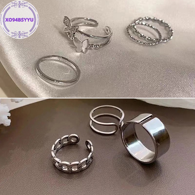 Xo94bsyu set 3 / 4 Nhẫn Hở Hình Bướm Bằng Kim Loại Có Thể Điều Chỉnh Phong Cách punk Hiphop vn