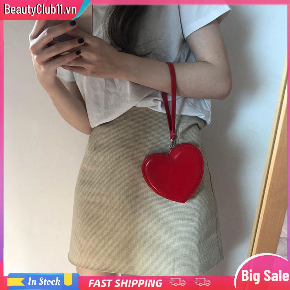 Ví Da mini Cầm Tay Hình Trái Tim Thời Trang Hàn Quốc Cho Nữ