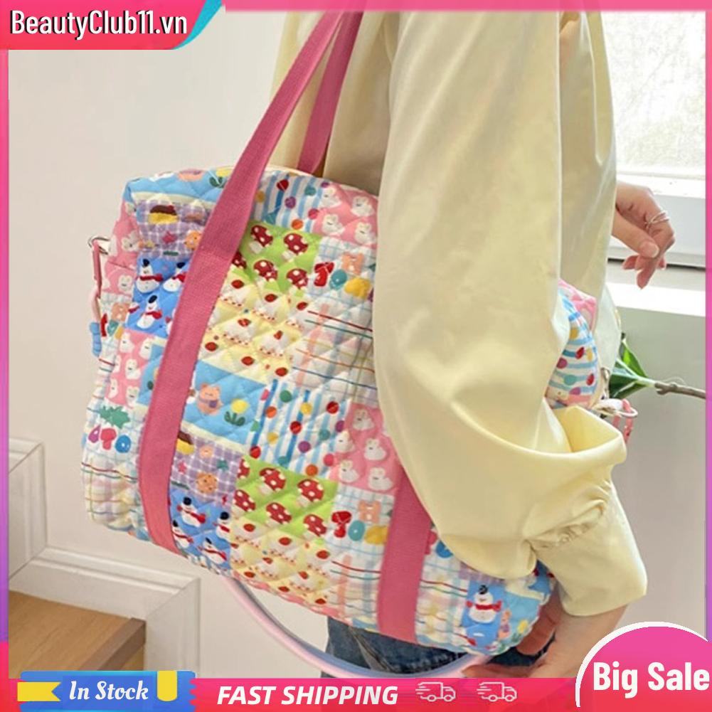 Túi Xách Tay Bông Mềm Chần Bông In Hoa Có Khóa Kéo Cho Nữ Du Lịch