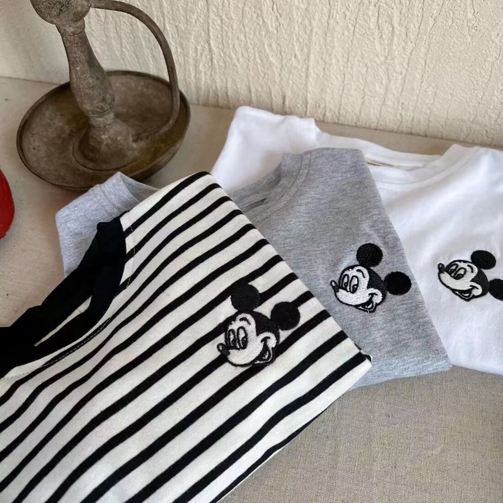 Áo Thun cotton Tay Dài Kẻ Sọc Thêu Họa Tiết Hoạt Hình Thời Trang Xuân Thu 2023 Cho Bé