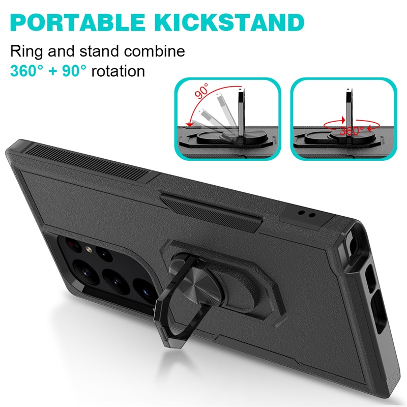 Vỏ Ống Điện Thoại tpu + pc Kiểu Giáp Bảo Vệ Toàn Diện Kèm Giá Đỡ Nhẫn Cho samsung galaxy s23 ultra s23 plus s23 fe s22 ultra Ốp