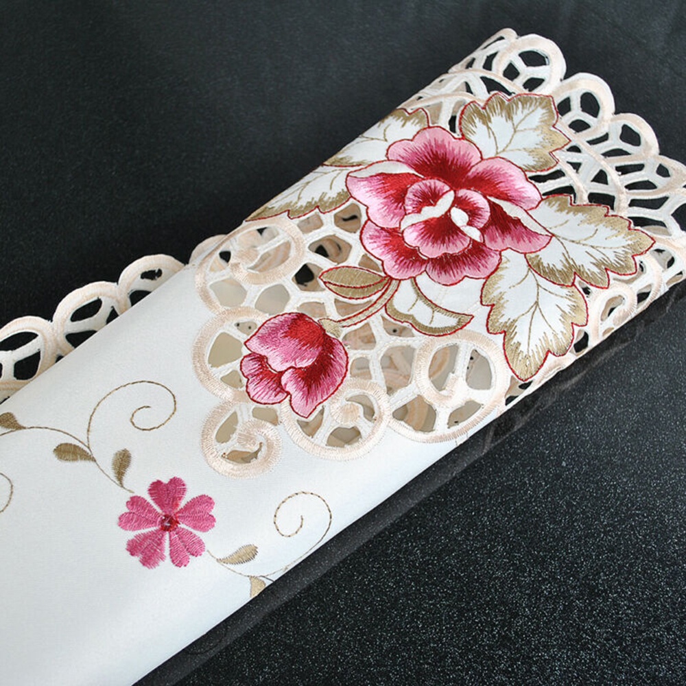 Khăn Trải Bàn Bằng Vải satin Với Họa Tiết Thêu Hình oval Màu Trắng Dùng Trang Trí Nhà