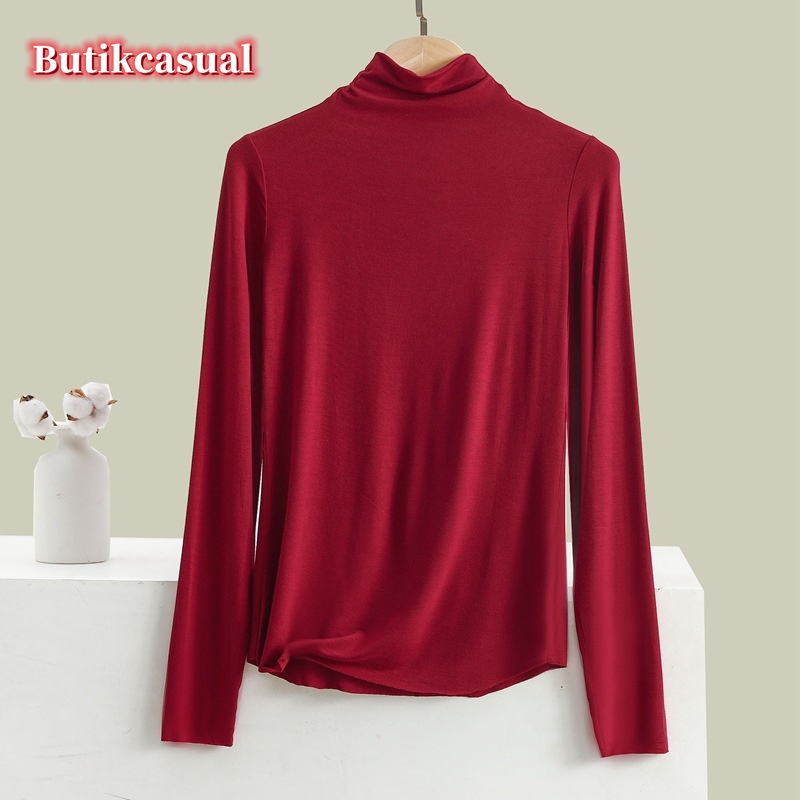 Áo Thun cotton Trơn Cổ Rùa Dáng Ôm Thời Trang Mùa Thu 2023 Cho Nữ