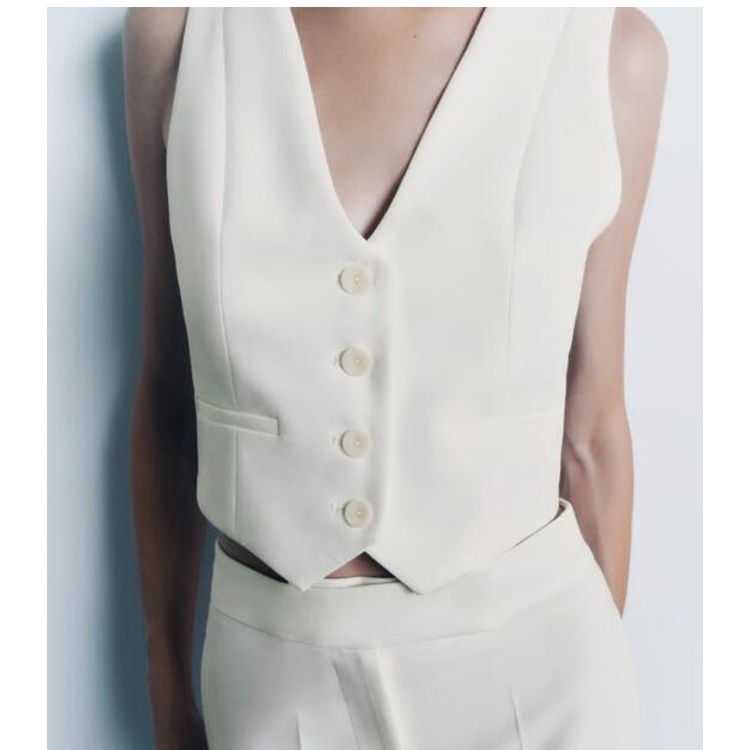 Zara Bộ Áo Sát Nách Cổ Chữ v + Quần Dài Lưng Cao Thời Trang Mùa Hè 9929329 7600683