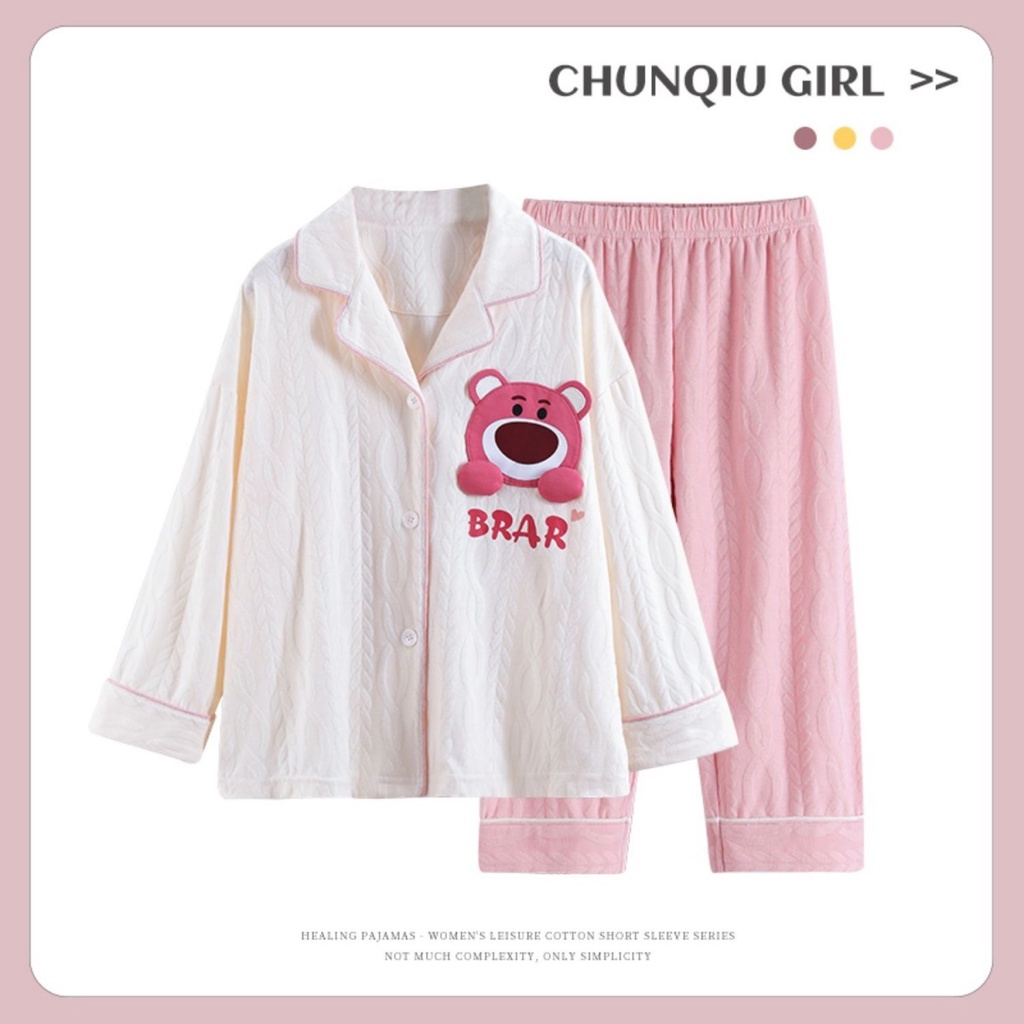 Bộ Đồ Ngủ Tay Dài In Họa Tiết Hoạt Hình Phong Cách Phương Tây Thời Trang Xuân Thu Xinh Xắn Cho Bé Gái