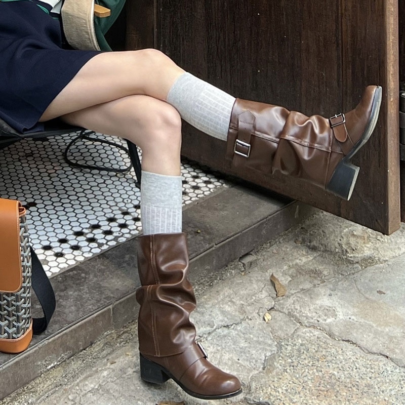 Puding.doc martens for women. Giày Bốt Đi Xe Đạp Kiểu vintage Mỹ Cá Tính Giày Bốt Hiệp Sĩ Thiết Kế Cá Tính Giày Boot Cao Gót Thiết Kế Mới Thời Trang Theo Phong Cách Pháp Tàu Ngầm Xù Lông Xù.