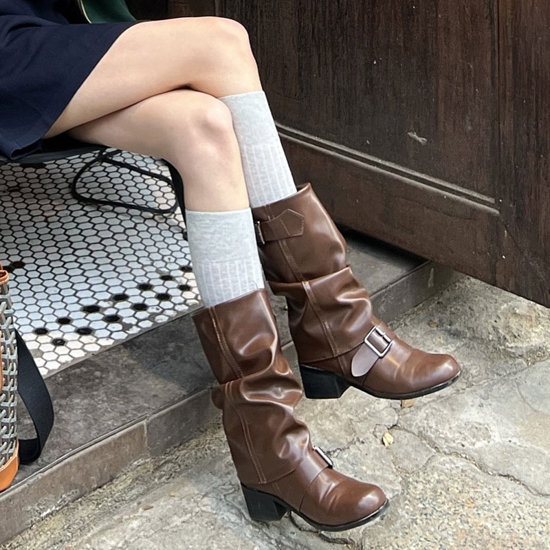 Puding.doc martens for women. Giày Bốt Đi Xe Đạp Kiểu vintage Mỹ Cá Tính Giày Bốt Hiệp Sĩ Thiết Kế Cá Tính Giày Boot Cao Gót Thiết Kế Mới Thời Trang Theo Phong Cách Pháp Tàu Ngầm Xù Lông Xù.