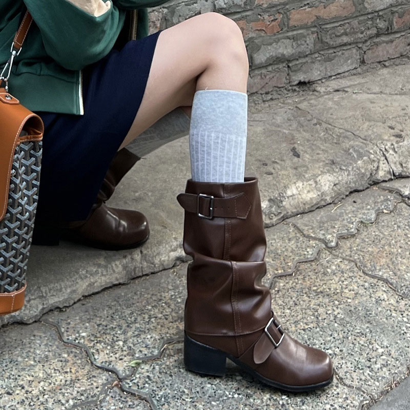 Puding.doc martens for women. Giày Bốt Đi Xe Đạp Kiểu vintage Mỹ Cá Tính Giày Bốt Hiệp Sĩ Thiết Kế Cá Tính Giày Boot Cao Gót Thiết Kế Mới Thời Trang Theo Phong Cách Pháp Tàu Ngầm Xù Lông Xù.