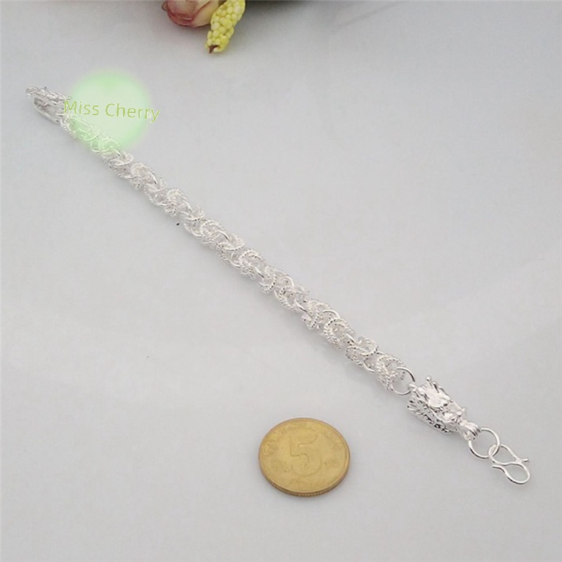 Vòng Tay Dây Xích Mạ Bạc Thiết Kế Hình Rồng Thời Trang Mới Làm Quà Tặng Cho Nam [Mới