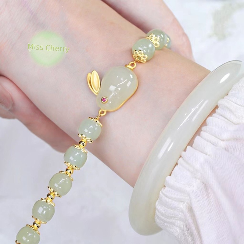 Vòng Tay Ngọc Bích Hình Thỏ Dễ Thương Đơn Giản Thời Trang Cho Nữ