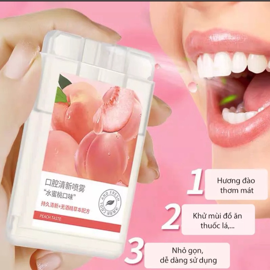 Xịt thơm miệng Heyxi vị đào và bạc hà thơm mát dung tích 15ml / chai -Giacomo