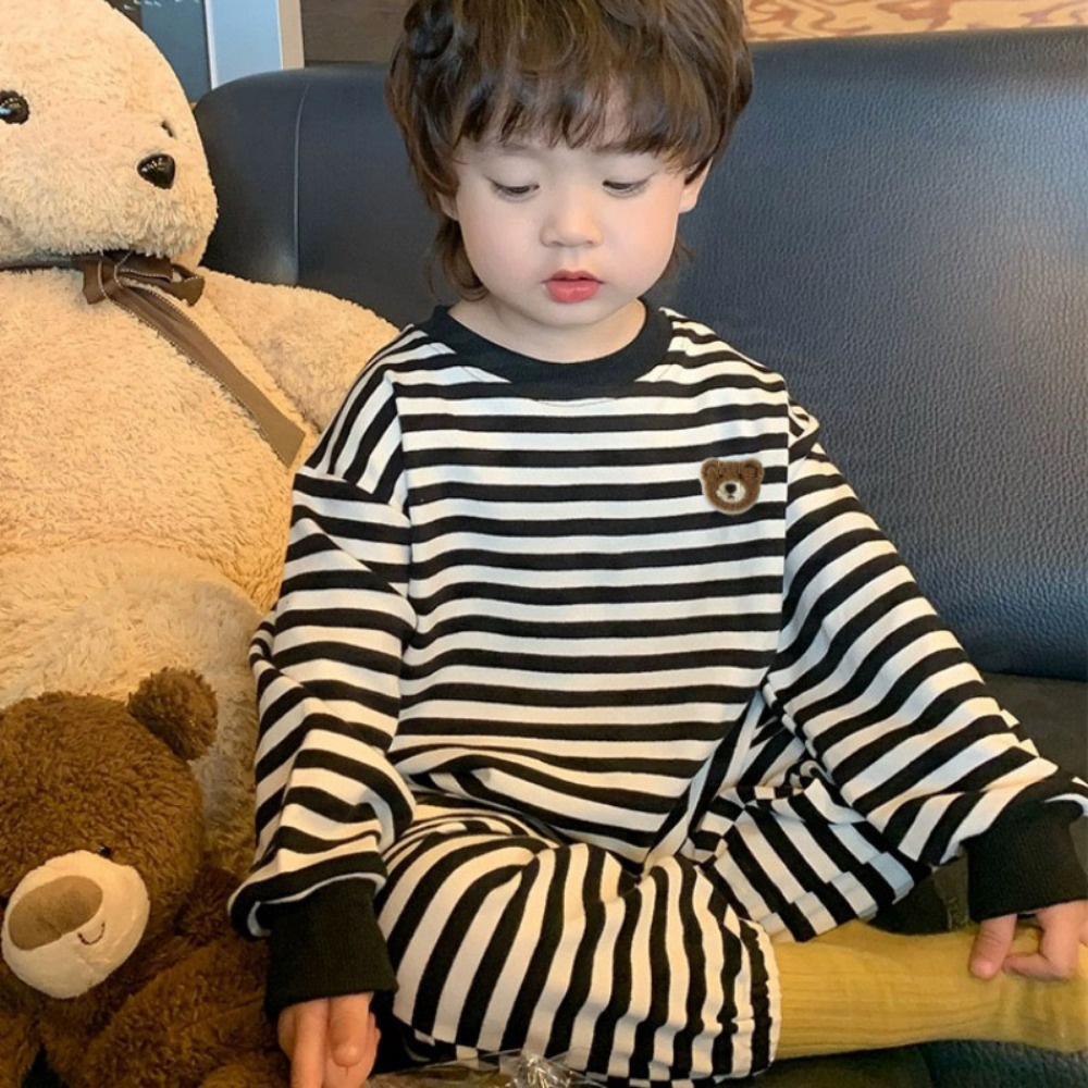 Set Áo Thun Dài Tay Sọc Ngang + Quần Dài Thời Trang Cho Bé