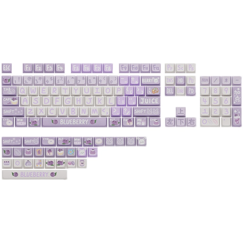 Blueberry Keycap Light Purple Grape Cartoon 133 Keycaps XDA Bộ Bàn Phím Cơ 133 Phím Hình Chùm Nho Tím Vẽ Cao / cherry profile Sáng Tạo Màu Tím Nhạt
